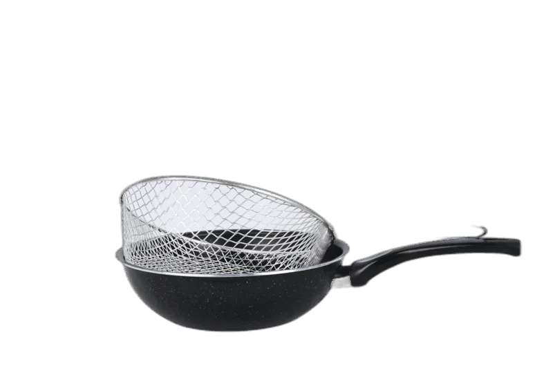 Wok Pan with Chips Net - black